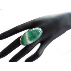 Big Agate Green Ring, Long Oval Statement Ring, 